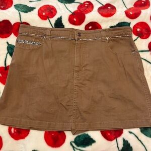 Tan Mini Skirt with Beautiful Floral Stitch
